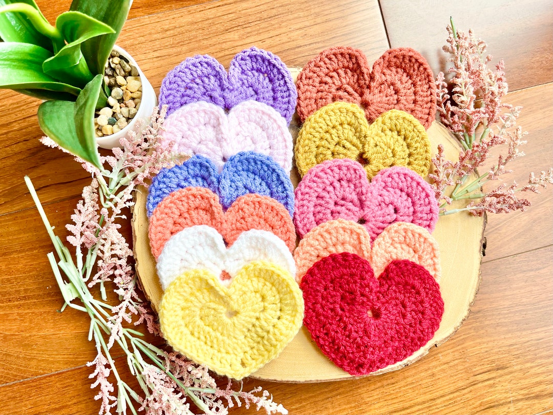 Valentines Day Crochet Heart Coasters, Colorful Crochet Hearts