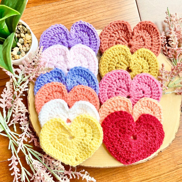 Valentines Day Crochet Heart Coasters, Colorful Crochet Hearts, Handmade Coasters, Home Decor, Decorative Coasters, Heart Shaped Coasters