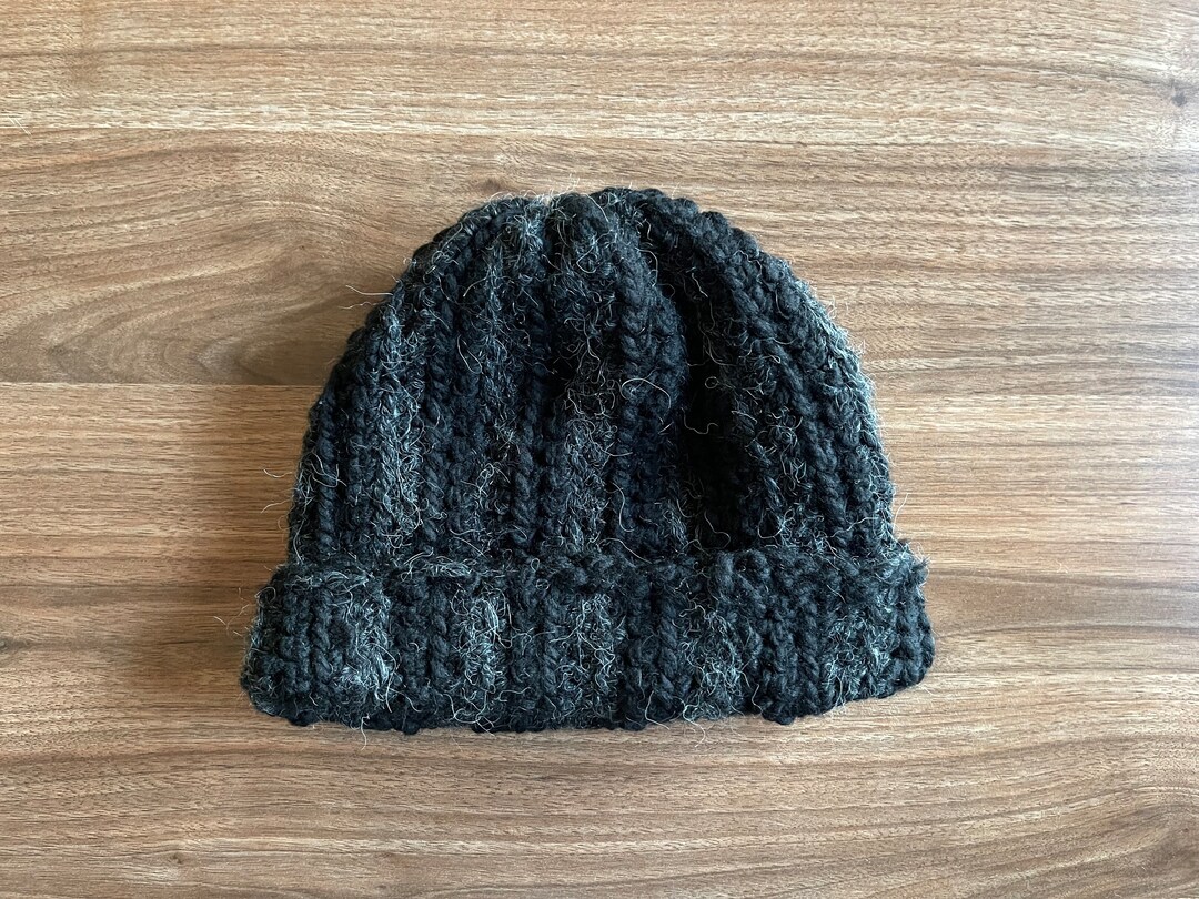 Hand Knit Black Beanie Handmade Knitted Accessories Winter Etsy
