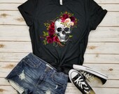 Floral Skull Shirt - Cinco de Mayo, Day of the Dead, Sugar Skull, Mexican Halloween Costume, Skull Shirt, Rose Skull, Girly Skull Shirt.