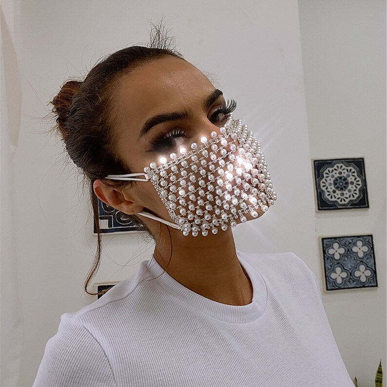 Pearl Rhinestone Face Mask Crystal Face Mask Diamonds Face Etsy