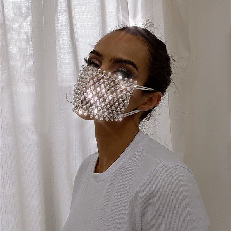 Pearl Rhinestone Face Mask Crystal Face Mask Diamonds Face Etsy
