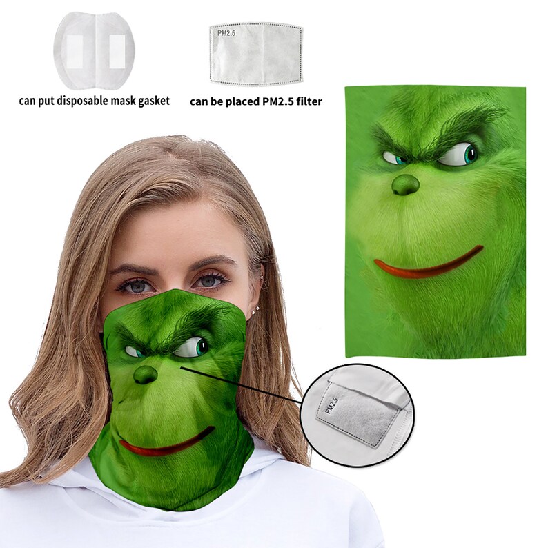 The Grinch Scarf Face Mask With Pocket Washable Face Covers Etsy
