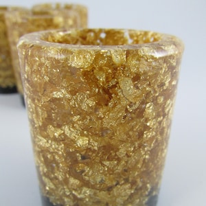 Decorative Resin Shot Glass Shotglass (Toothpick Holder) - Gold Leaf Flake & Black