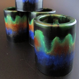 Decorative Resin Shot Glass Shotglass (Toothpick Holder) - Black, Opalescent Green, Copper & Opalescent Blue