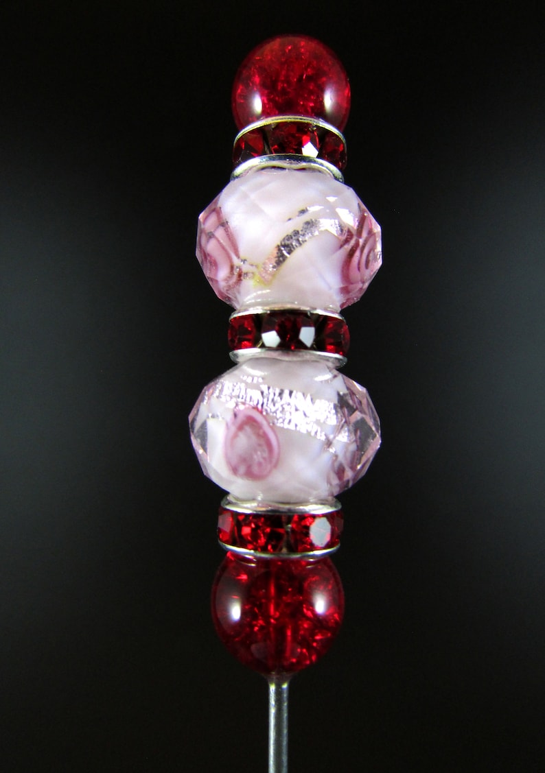Victorian Era Inspired Hat Pin with ClearPink Crystal and Red Beads