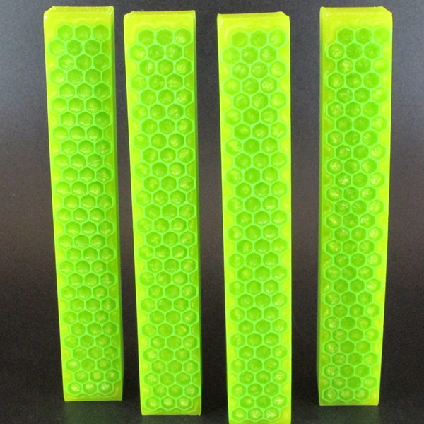 Hybrid Pen Blanks - Bright Silk Green 3D Printed Honeycomb Geometric pattern in Neon Yellow swirls of Alumilite 'Clear Slow' Resin