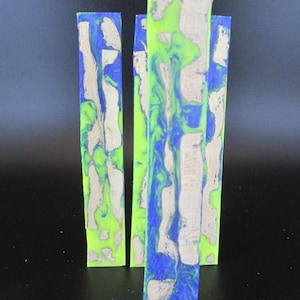Hybrid Pen Blanks - Stabilized Cholla Cactus Skeleton in Dark Blue & Neon Green Swirls of Alumilite 'Slow Clear' Resin