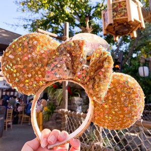Gold sequin iridescent mouse ears - sequin minnie mouse ears - gold velvet mickey ears