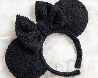 Black fuzzy sherpa teddy bear mouse ears