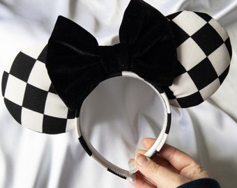 Black & White Mouse Ears - Checkered Minnie Ears - Black and white vans Minnie ears - Cars land