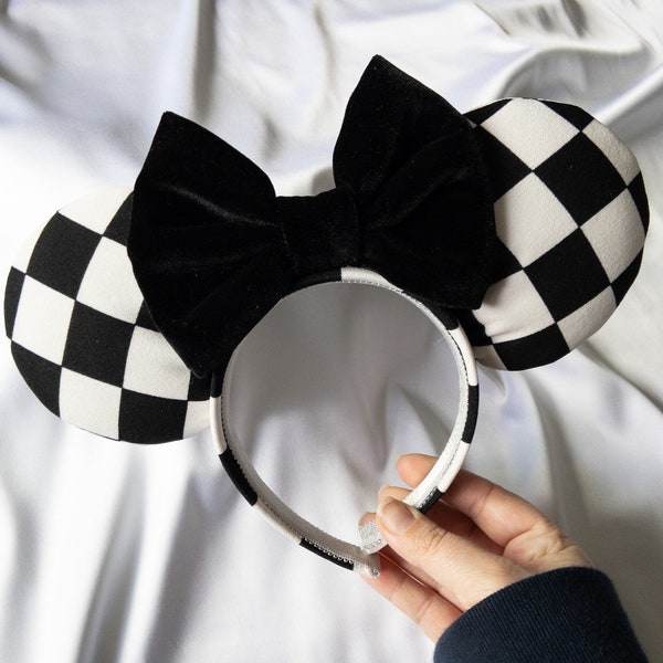 Black & White Mouse Ears - Checkered Minnie Ears - Black and white vans Minnie ears - Cars land