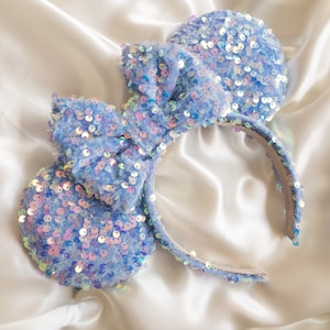 Sky blue iridescent sequin ears - Blue sparkle minnie mouse ears, blue spring minnie ears minnie ears, sparkle minnie ears