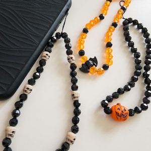 Halloween Phone Charm - Spooky Phone Charm - Skull, Pumpkin, Bat Beaded Phone Charm - Cute Bead Phone Strap Keychain - Halloween Accessories