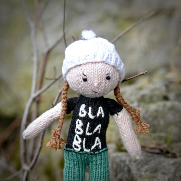 Greta Thunberg Puppe, mittel | gestrickte | Bla Bla Bla