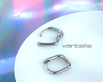 High polish Stainless square huggie  hoop earrings