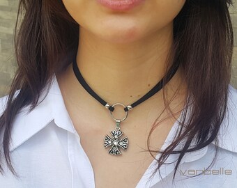 Gothic Cross Pendant on choker of choice