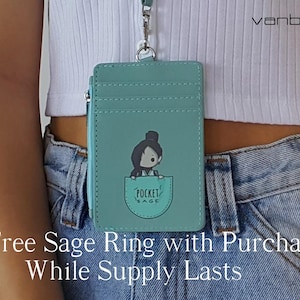 Pocket Sage PU Leather  Lanyard Neck Strap Card Holder Handmade Wallet Zipper Pocket Business ID Badge Valorant inspired