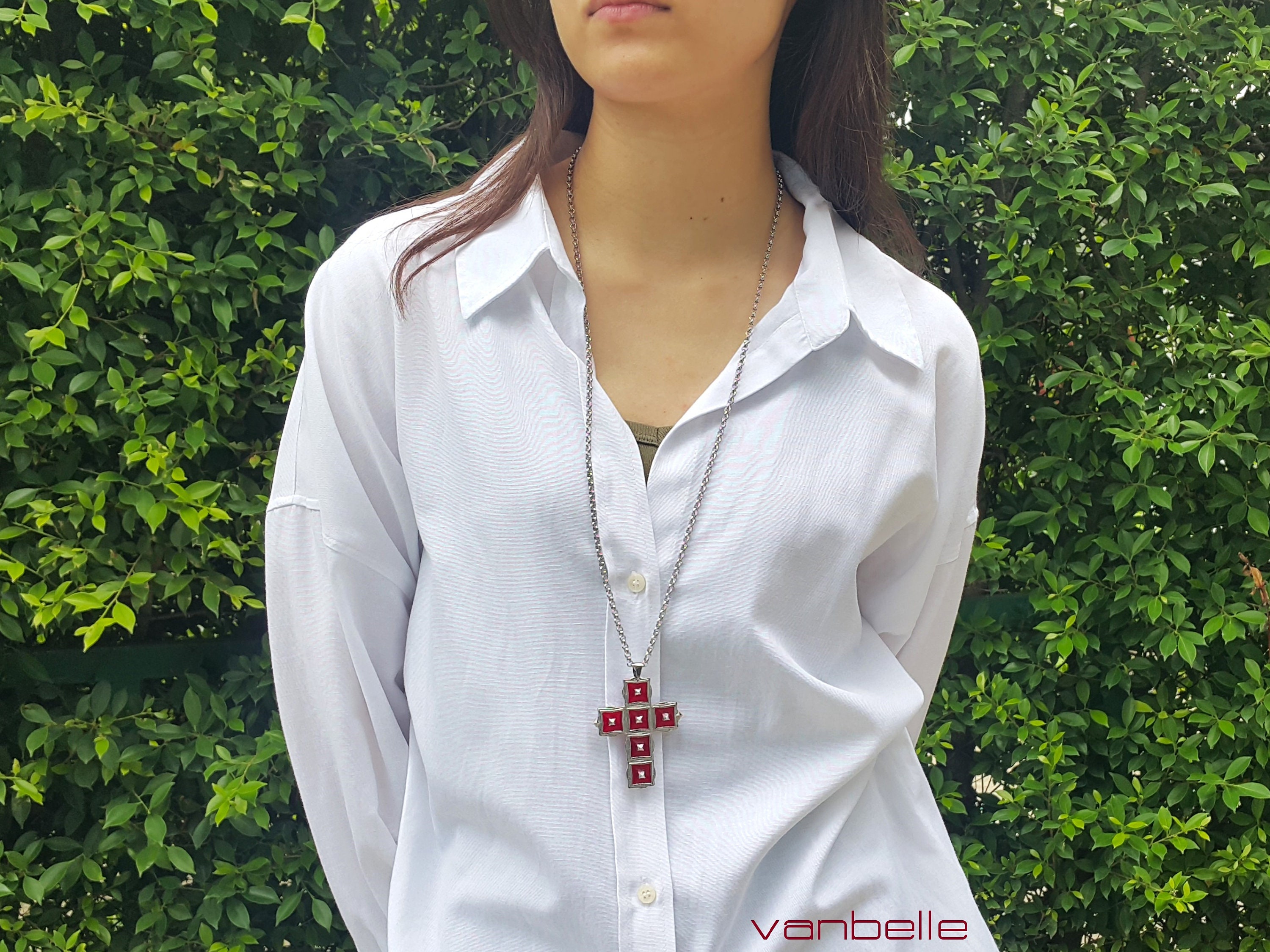 Anime Inspired Cross Pendant on stainless rolo chain