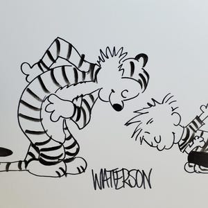 Calvin and Hobbes Ink Illustration: Watterson Comic Art (9x7 inches)
