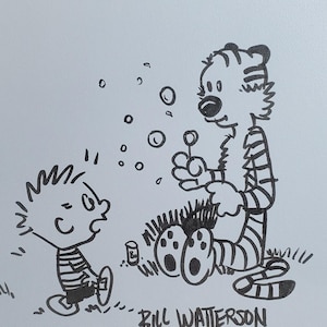 Calvin and Hobbes Ink Illustration: Blowing Bubbles Artwork