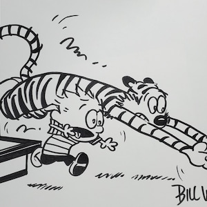 Calvin and Hobbes Ink Illustration: Bill Watterson Art (12x8.5 in, Signed)