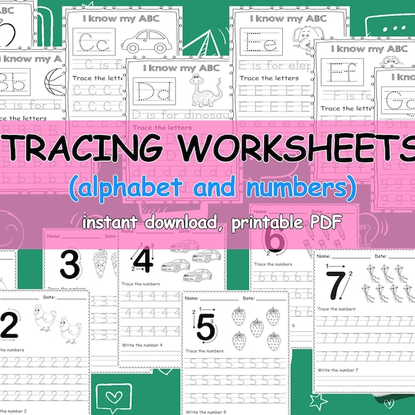 PRINTABLE Tracing Worksheets Alphabet tracing Preschool worksheets learning numbers abc kindergarten worksheets activity pages for kids