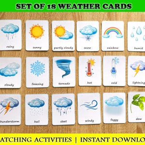Flashcards meteorológicos, materiais montessori para ensino doméstico, cartões flash para crianças, nomenclatura montessori, flash, 3 partes, material educacional para impressão