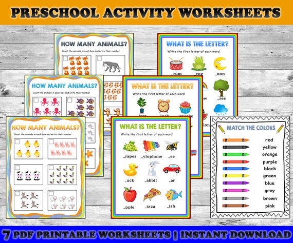 printable activity worksheets kindergarten printable etsy