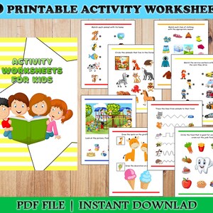 Activity Worksheets for kids Printable, Preschool workbook kindergarten toddler homeschool printable games