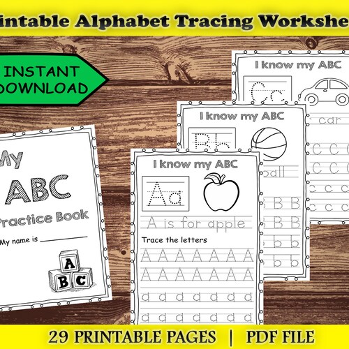 printable alphabet letters tracing worksheets abc tracing etsy
