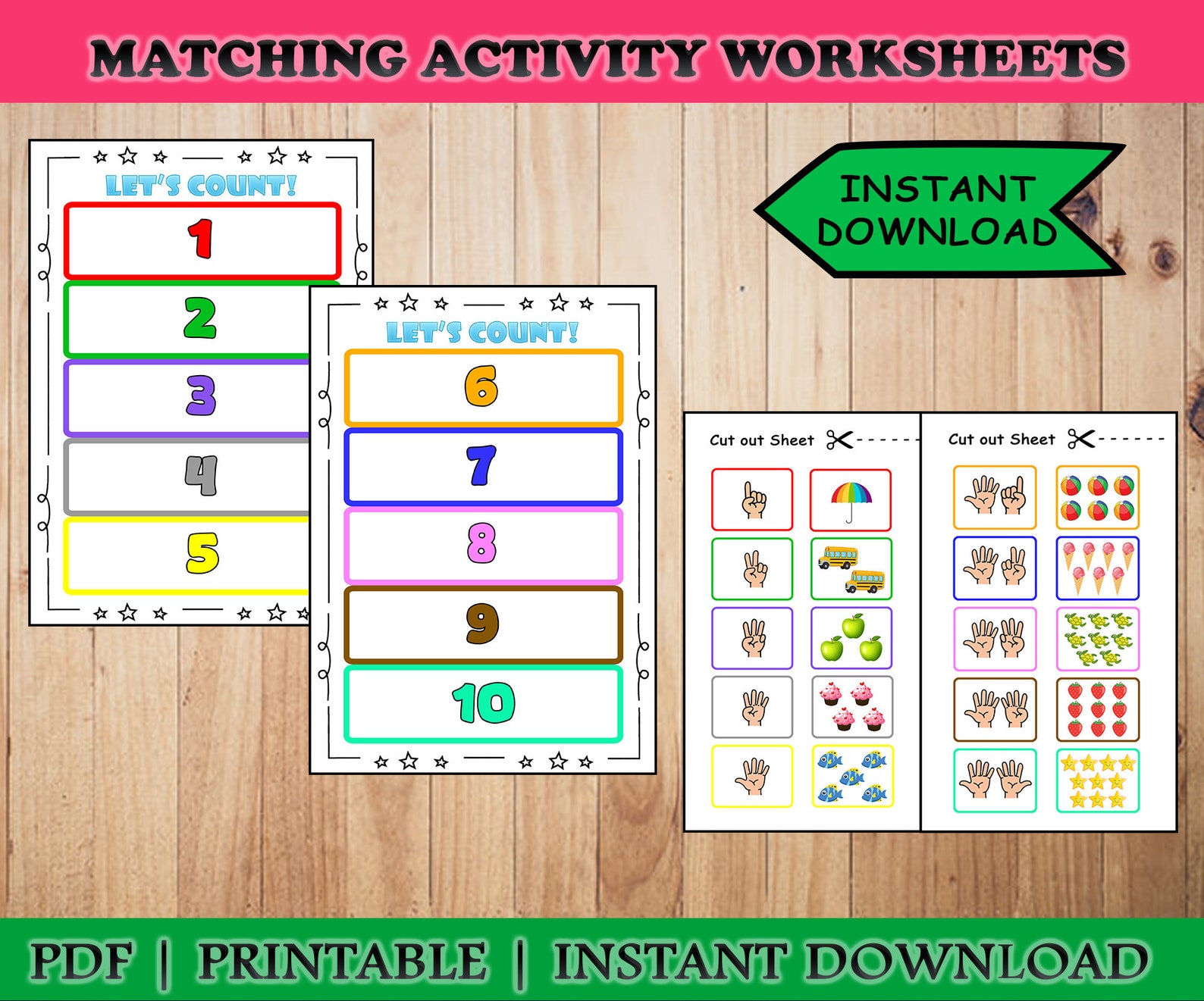 Montessori Math Count and Match Activity Printable Preschool Worksheets ...