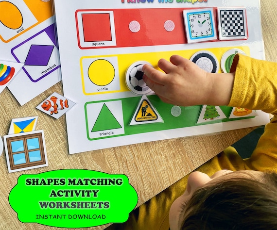 Busy Book Printable Worksheet, preschool matching activities, toddler learning binder, shapes matching, kindergarten, learning shapes