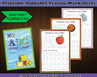 PRINTABLE Alphabet Letters Tracing Worksheets, ABC tracing, Workbook, Alphabet Worksheet, Preschool Printable, Kindergarten Worksheets