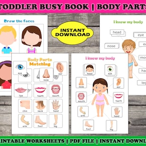 Toddler Busy Book Page, Body Parts Matching, Toddler Learning Binder, Busy Book, Activity Worksheets, Homeschool Learning, Instant Download