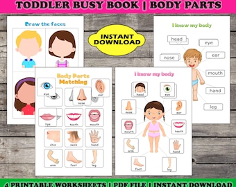 Toddler Busy Book Page, Body Parts Matching, Toddler Learning Binder, Busy Book, Activity Worksheets, Homeschool Learning, Instant Download