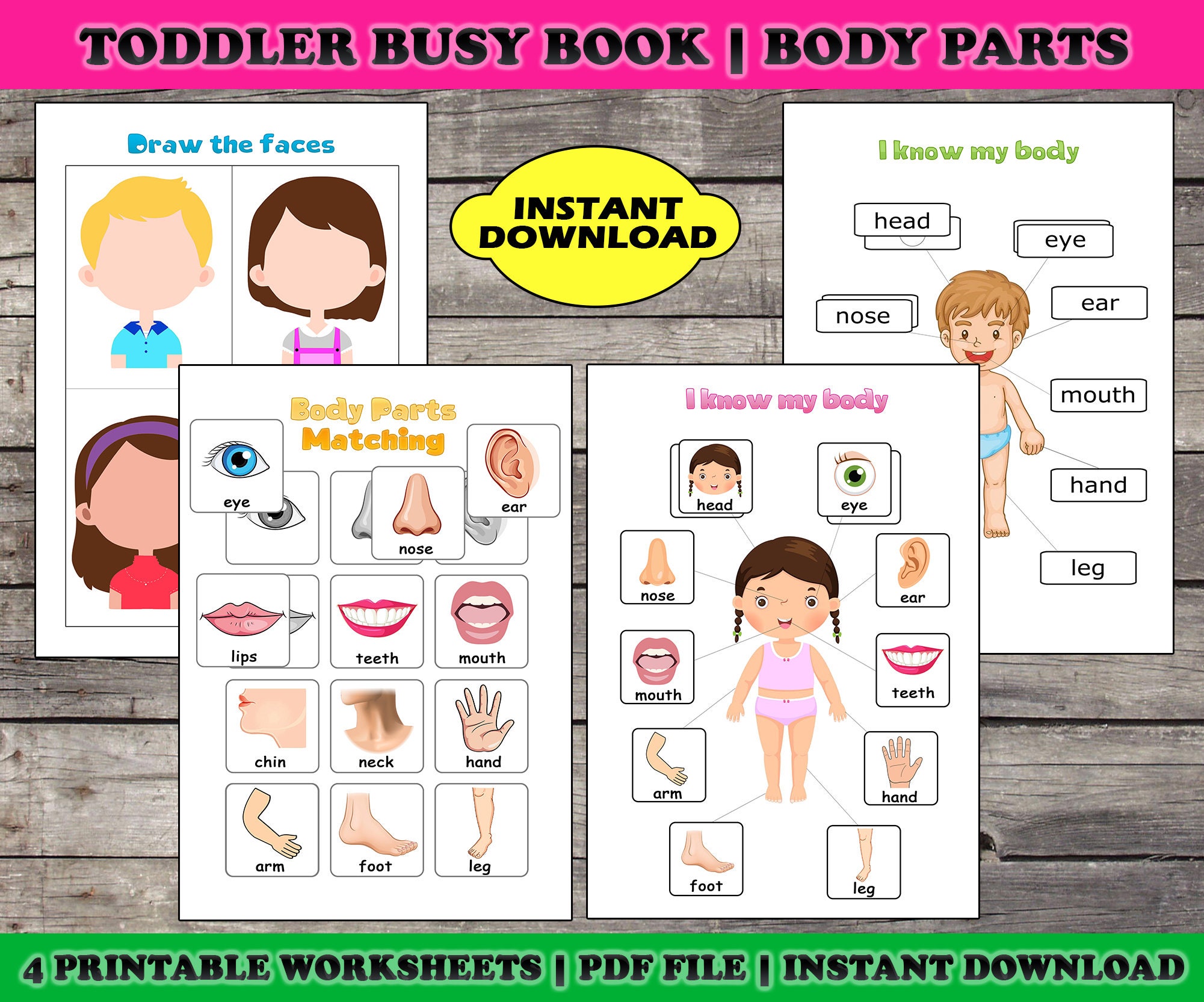 Toddler Busy Book Page Body Parts Matching Toddler Learning Etsy UK