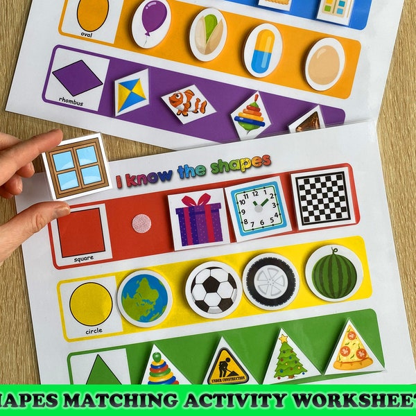 Busy Book Printable Worksheet, preschool matching activities, toddler learning binder, shapes matching, kindergarten, learning shapes