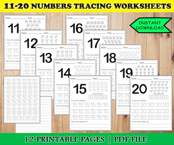 Number Tracing Preschool Worksheet Printable 11-20 - Etsy