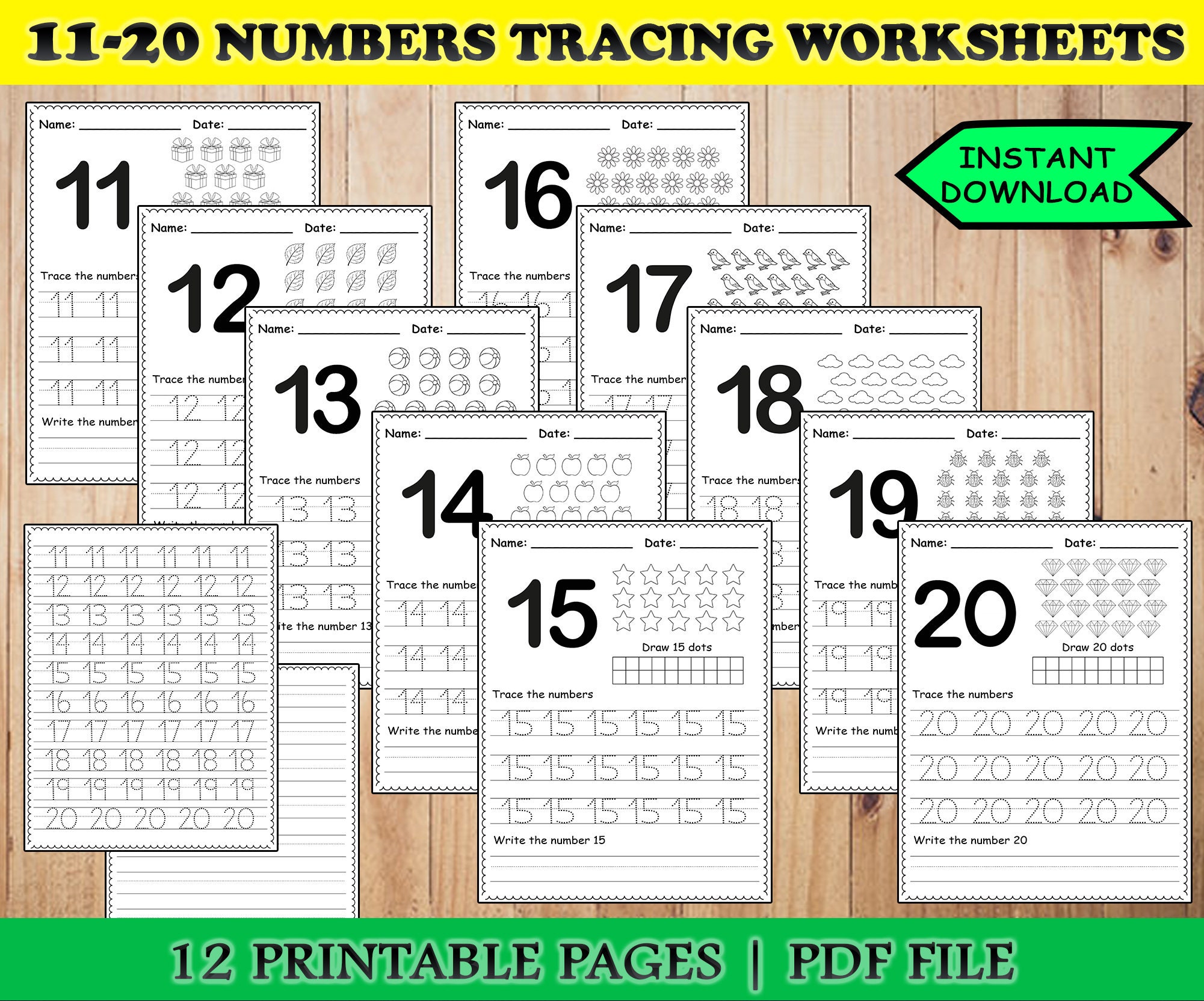 Number Tracing Preschool Worksheet Printable, 1120 Handwriting