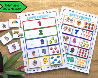 Busy Book Printable Worksheet, matching activities, toddler learning binder, numbers matching, counting activity, kindergarten, preschool