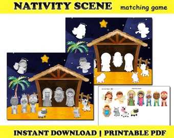Nativity Scene Printable Matching Activity, Christmas Matching Game, Birth of Jesus Matching Puzzle, Christmas Busy Book, Toddlerl Printable