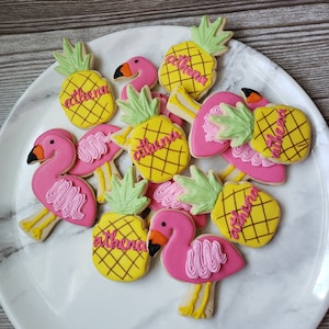 Pineapples and Flamingos Decorated Sugar Cookies