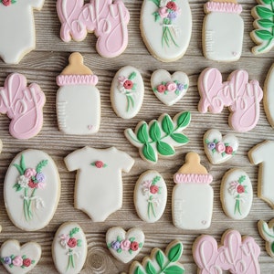 Pink Floral Baby Shower Decorated Sugar Cookies