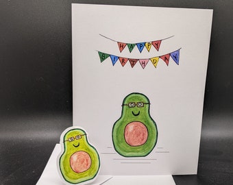 Avocado Birthday Card with Avocado Sticker