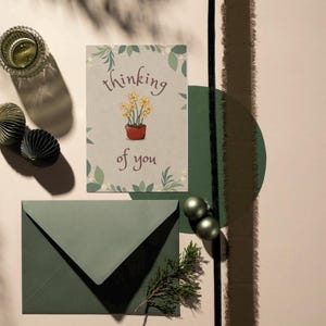 Watercolour print greeting card thinking of you sympathy card with envelope 6x4 inches  garden nature adults yellow flowers plant pot joy