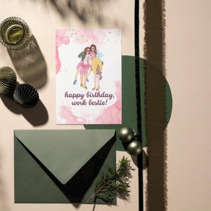 Carte de joyeux anniversaire, meilleure amie, carte de voeux d'amis rose personnalisable, meilleure amie pour femme, meilleure amie avec enveloppe