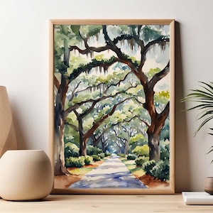 Charleston Painting White Point Garden Watercolor Art Print Oak Tree Wall Art Low Country Art Summer South Carolina Print