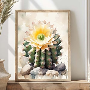 Domino Cactus Yellow Flowers Watercolor Art Print Floral Artwork Cacti Wall Art Blooming Cactus PRINT from watercolor painting - Cactus #15