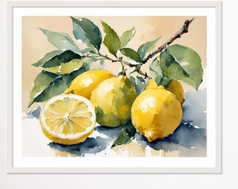 レモンの木の絵画 フルーツ 水彩画 レモン アートプリント キッチン